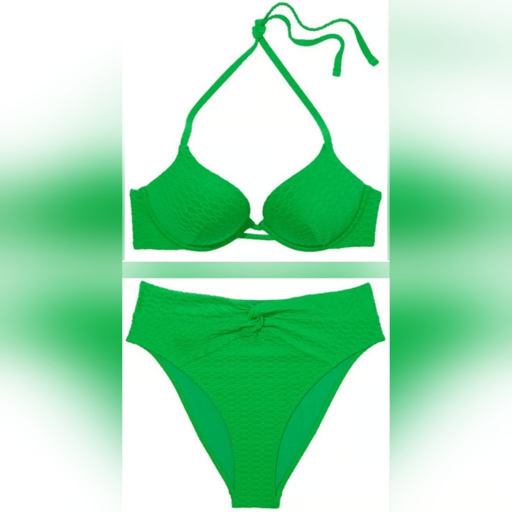34D/M VS Swim Bombshell PushUp Bikini Top HighWaist Cheeky Bikini Set Green
